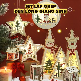  Set lắp ghép đèn lồng gỗ Noel  hình in sẵn  trang trí giáng sinh Tiệm tạp hoá Nhà May 