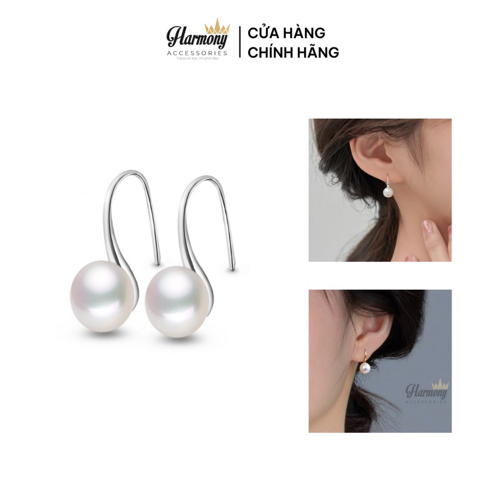 Bông tai ngọc trai nhân tạo bạc nữ tính dáng móc sang chảnh | HARMONY ACCESSORIES K253