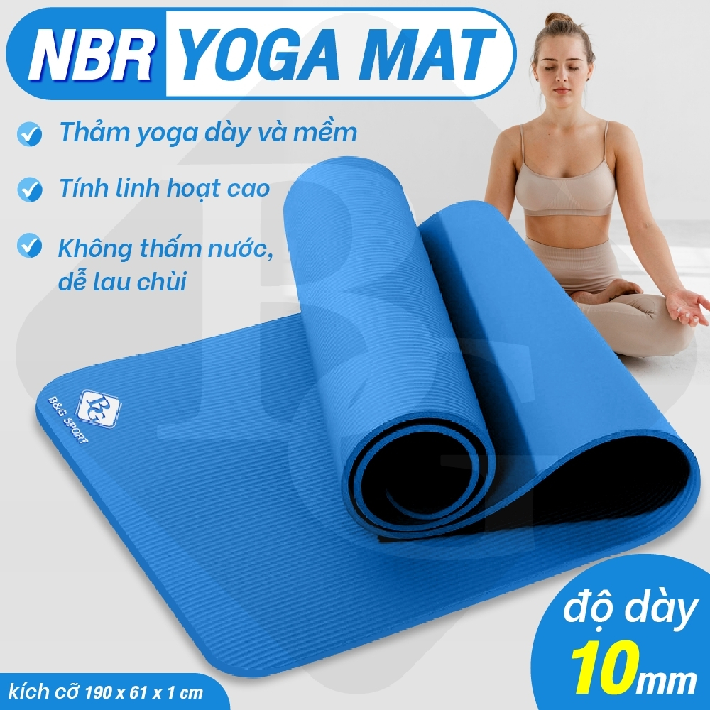 BG - Thảm Yoga, Thảm Tập Yoga Chống Trượt  cao su nguyên khối NBR 10MM, 15MM Cao Cấp chống trơn trượt loại xịn