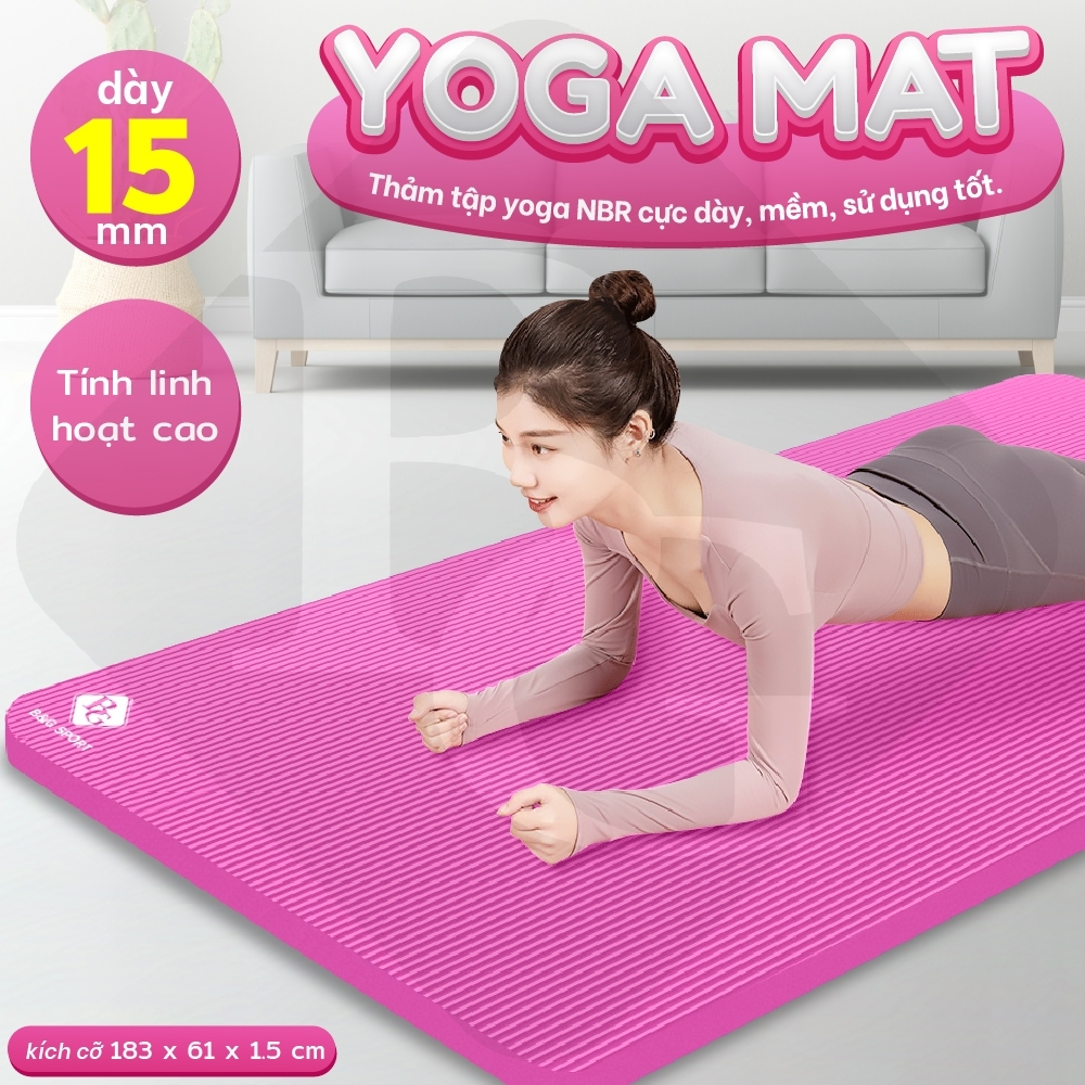 BG - Thảm Yoga, Thảm Tập Yoga Chống Trượt  cao su nguyên khối NBR 10MM, 15MM Cao Cấp chống trơn trượt loại xịn