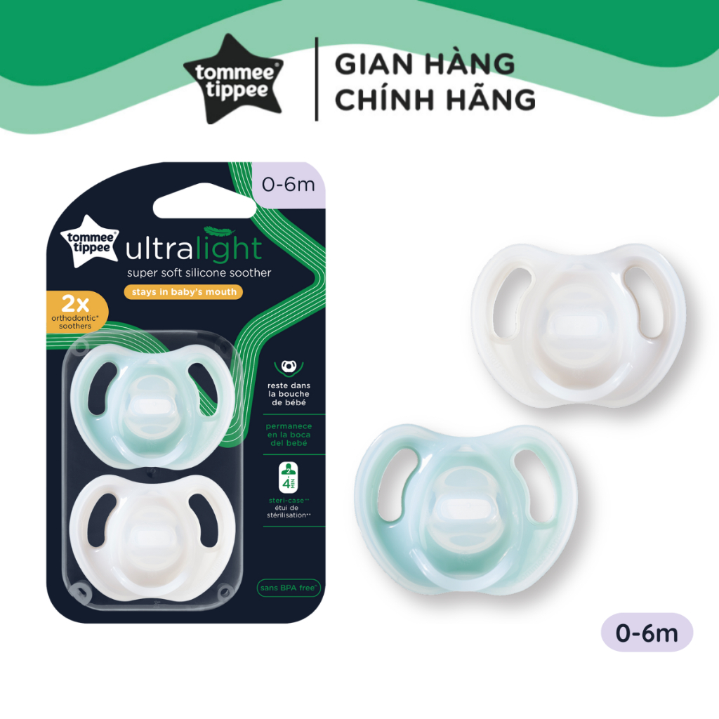 Ty ngậm silicon siêu nhẹ cho bé Tommee Tippee Ultra Light 0-6 tháng  - Xanh dương/Trắng