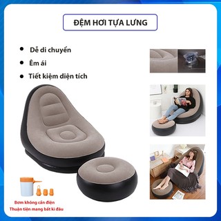 Ghế hơi, đệm hơi tựa lưng Ghế sofa hơi bọc nhung có đôn và bơm không dây tiện lợi mang đi du lịch