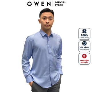 Áo sơ mi dài tay nam OWEN AR230282DT công sở chất sợi sồi cao cấp màu melange xanh nhạt trơn dáng regular fit thanh lịch