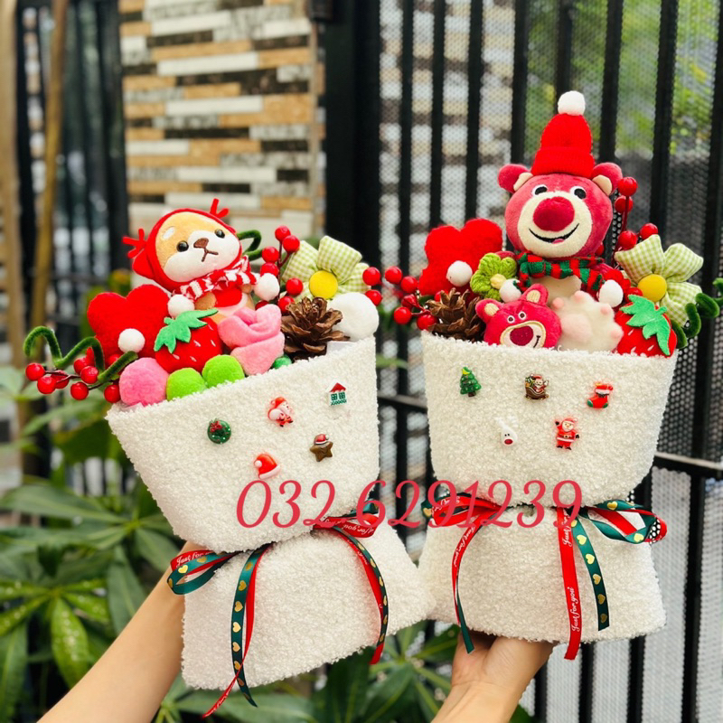 Bó Hoa Giáng Sinh, Gấu Dâu Miniso Lotso, Thỏ Bunny Nhồi Bông Dễ Thương Cao Cấp