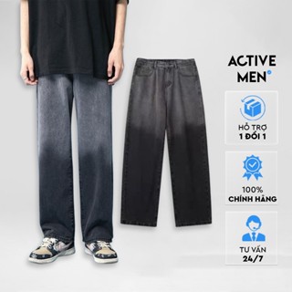 Quần jean đen dáng bagy ống rộng màu loang, quần bò loang ống đứng vải mềm Active man