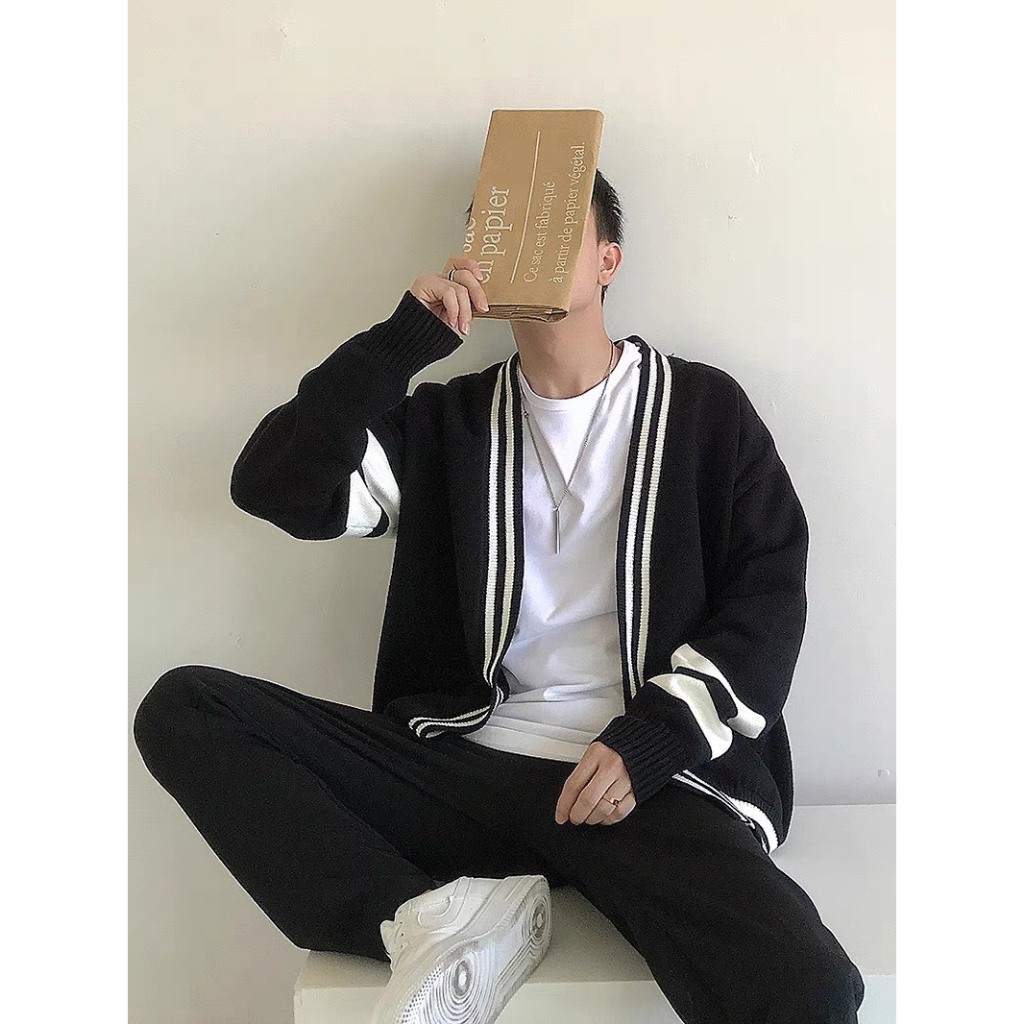 Áo Khoác Cardigan Len Nam Cổ Tim Chữ V Viền Kẻ Chất Cotton Dày Dặn Cao Cấp Thu Đông Dài Tay Nhiều Màu DYACI AL47