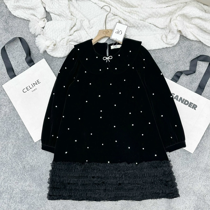 Váy Xuông Nhung Đính Đá Bling Bling QP