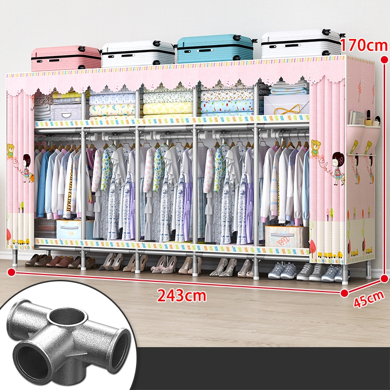 Tủ quần áo tủ vải khung thép TUVAICAOCAPVN Cỡ Lớn 250*175*50CM Lắp Ráp Đa Năng Tủ Kệ Chuyên Treo Quần Áo đựng quần áo