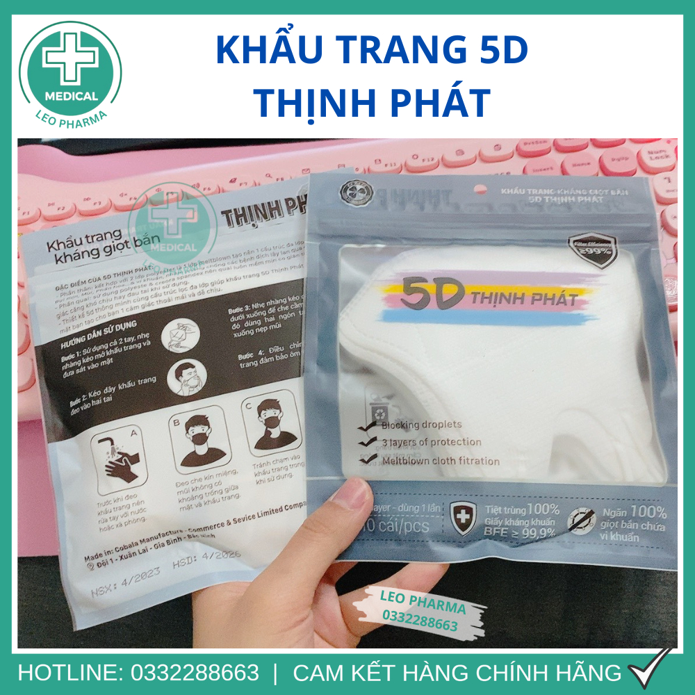 Khẩu Trang Y Tế 5D THỊNH PHÁT Chính Hãng, Hàng Tiêu Chuẩn 3 Lớp Chống Lem Son