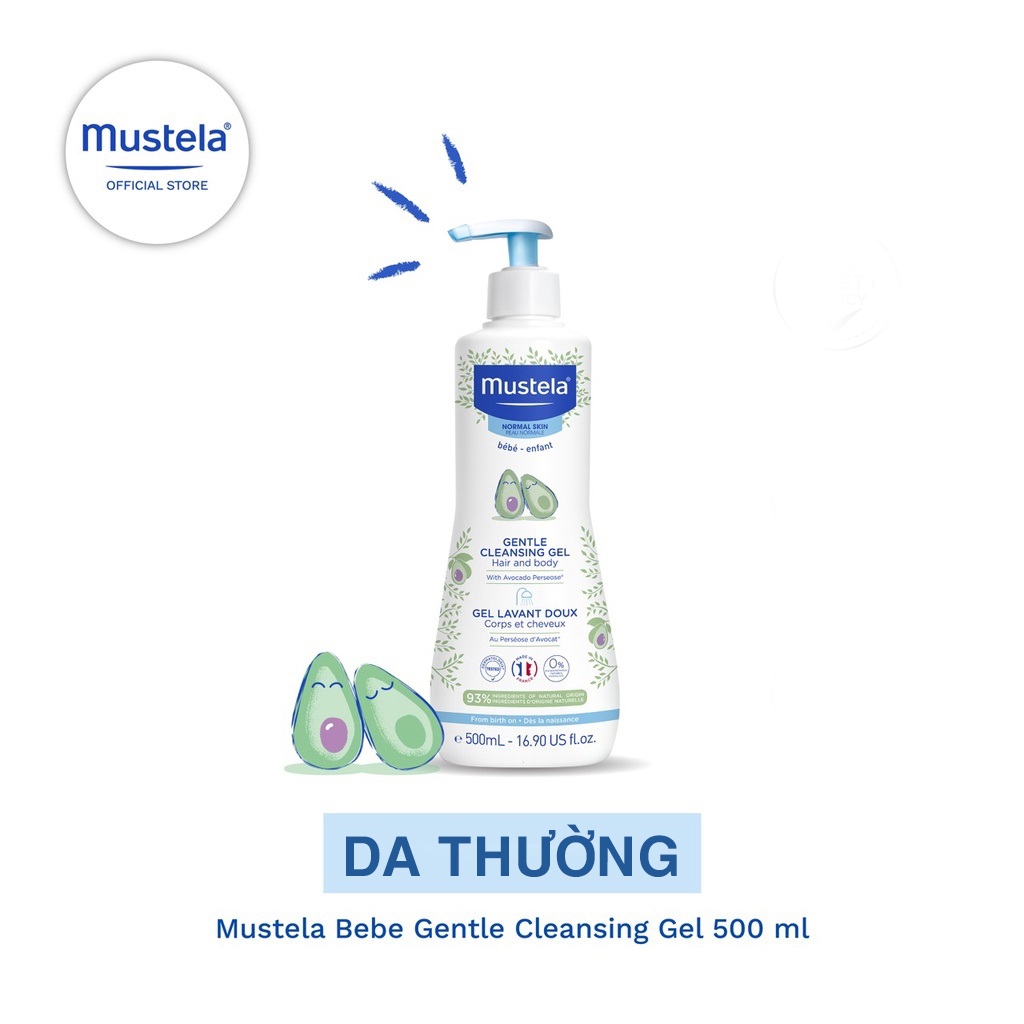 Sữa tắm gội cho em bé da thường Mustela Gentle Cleansing Gel 200ML/500ML/750ML