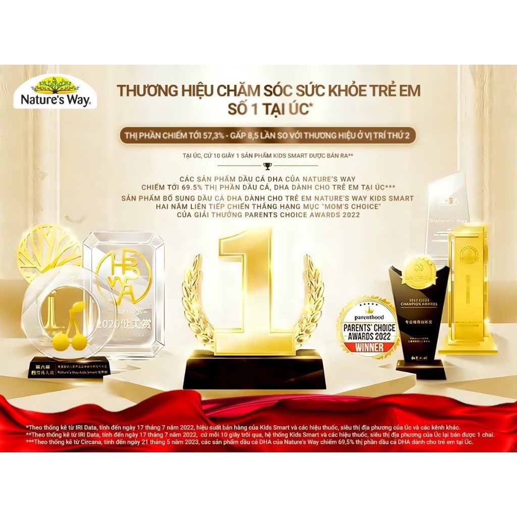 DR CUNG Viên Nhai Nature’s Way Kids Smart DHA 300mg - Bổ Sung DHA, Giúp Bé Thông Minh, Tăng Cường Thị Lực
