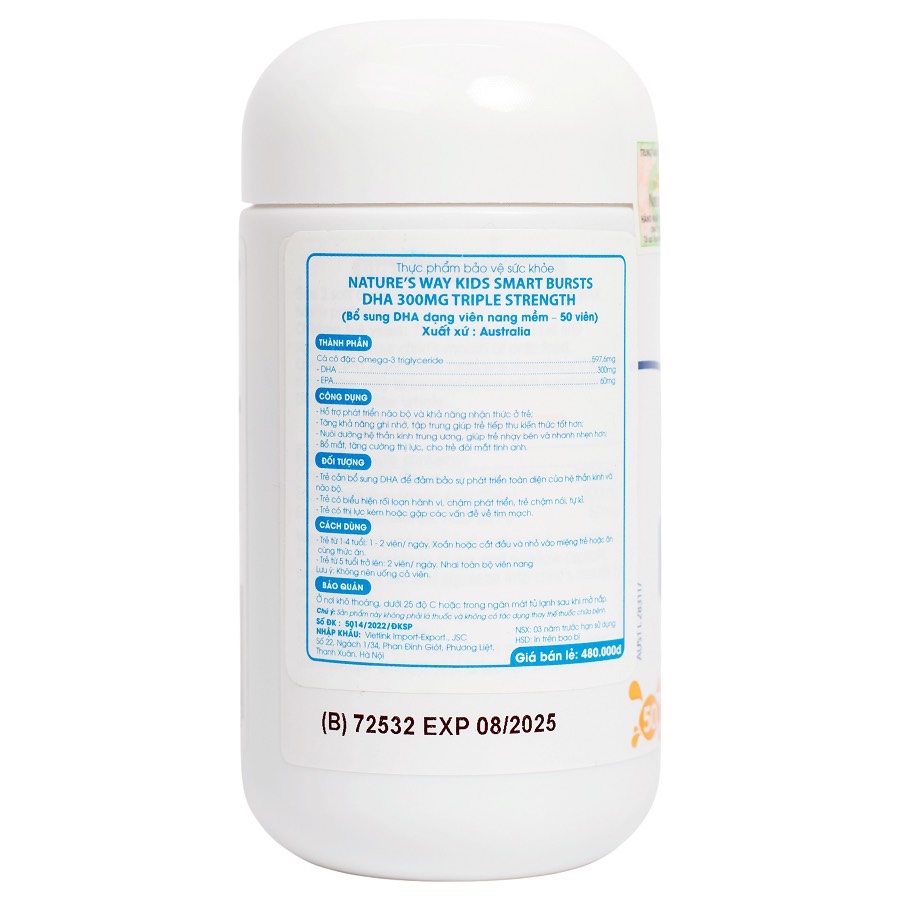 DR CUNG Viên Nhai Nature’s Way Kids Smart DHA 300mg - Bổ Sung DHA, Giúp Bé Thông Minh, Tăng Cường Thị Lực
