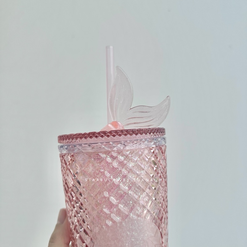 Ly Starbucks Jeweled Glitter Pink With Mermaid Tail Topper 710ml