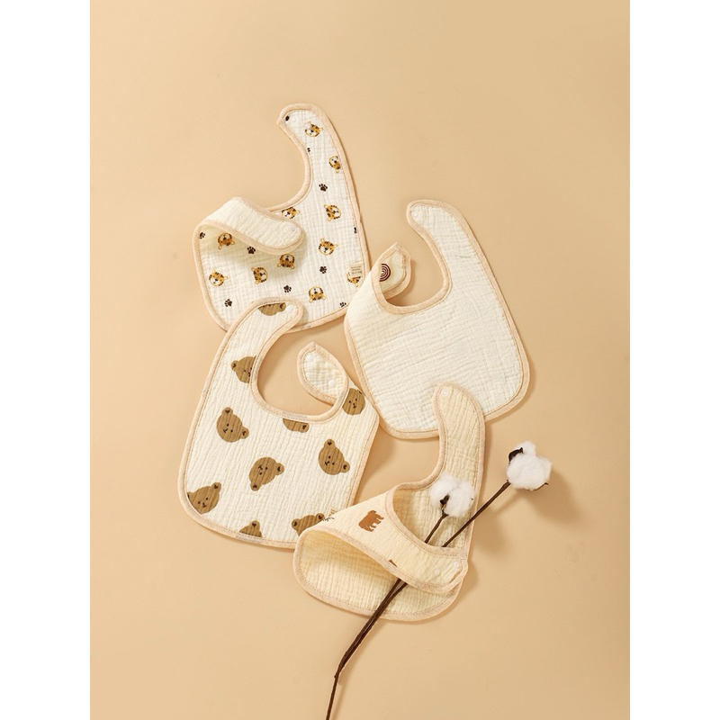 Yếm Vuông Muslin 2 Cúc Bấm Xô Mềm Mại Thấm Hút, An Toàn Cho Bé