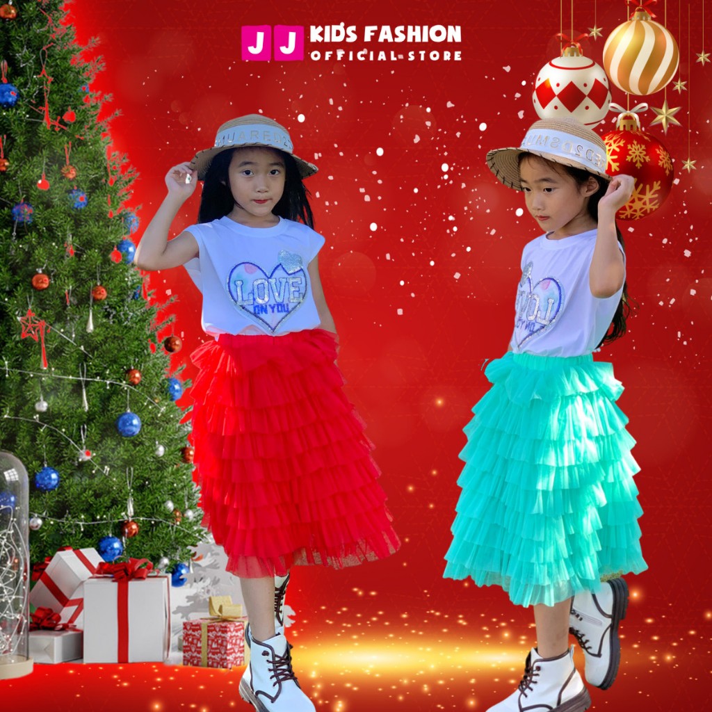 Set váy voan 3 tầng cho bé gái, set đầm 3 tầng, thêu kim sa sang trọng XUÂN THU - 2023| JJ Kids Fashion