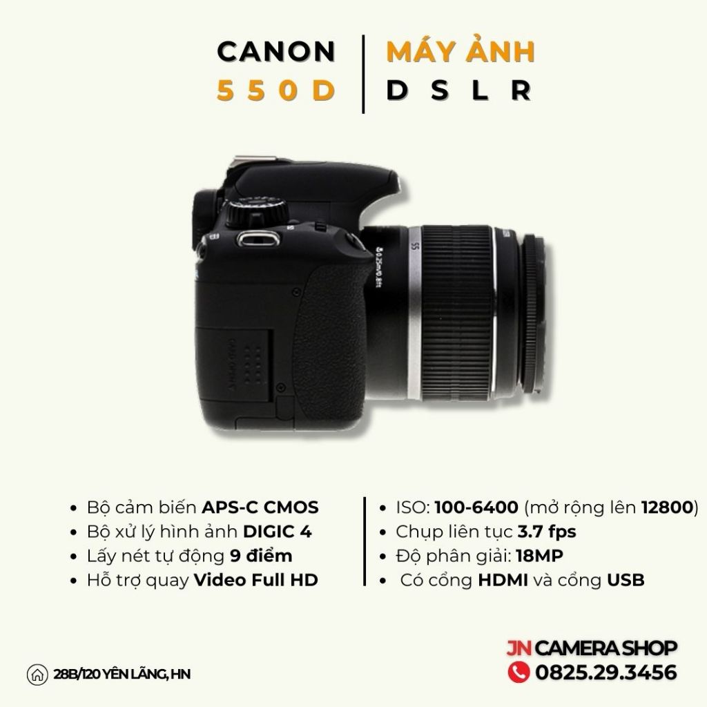 Bộ máy ảnh Canon 550D Kit 18-55mm Tặng Loa Che Nắng ,fillter bảo bệ ống kính
