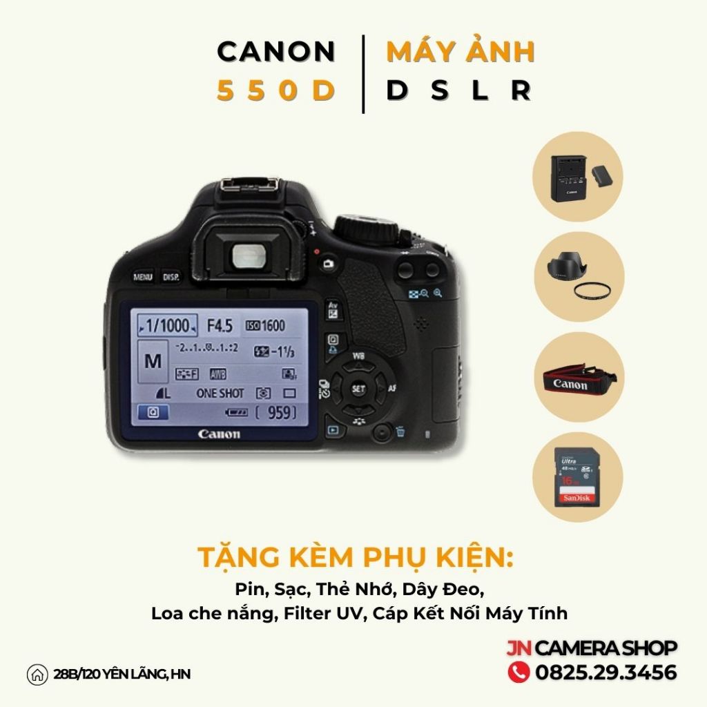Bộ máy ảnh Canon 550D Kit 18-55mm Tặng Loa Che Nắng ,fillter bảo bệ ống kính