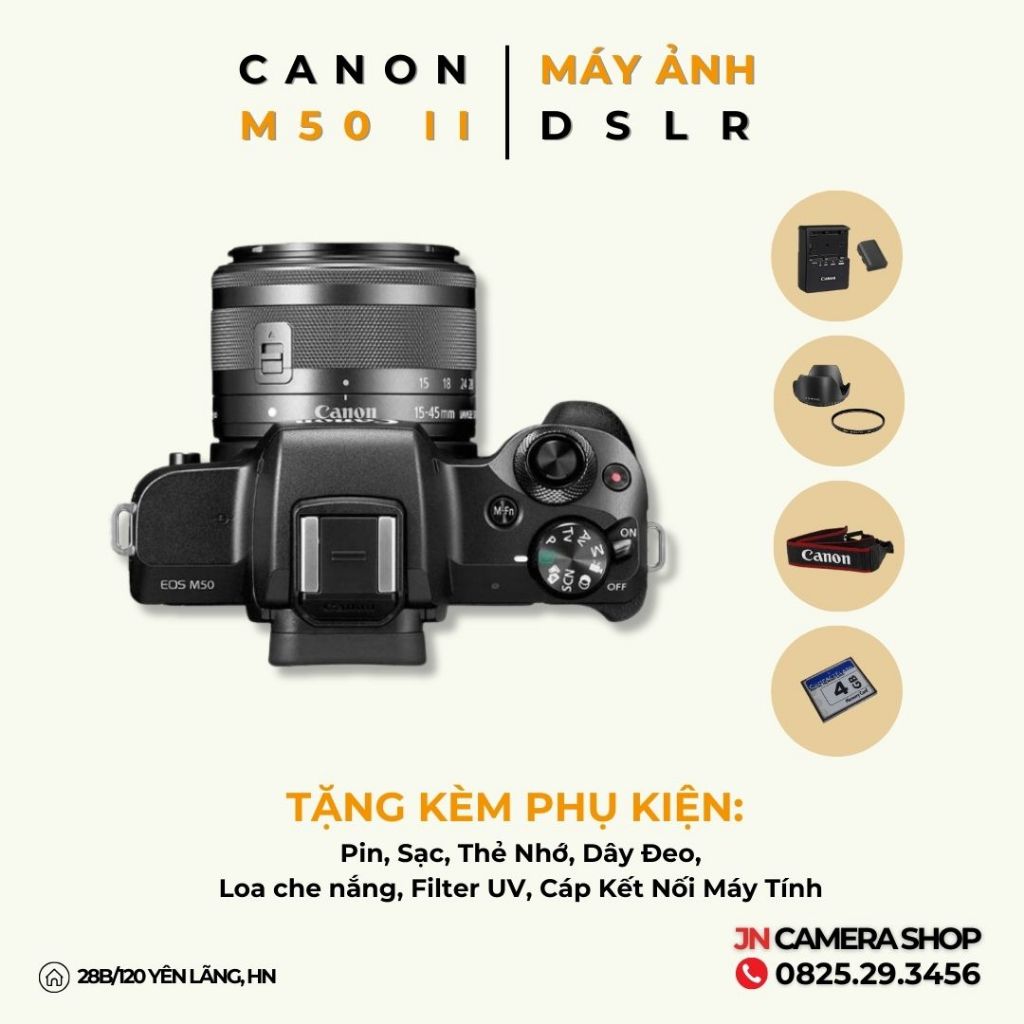 Bộ Máy Ảnh Canon EOS M50 Mark II + Kit 15-45mm f/3.5-6.3 IS STM Chuyên Vlog quay 4k