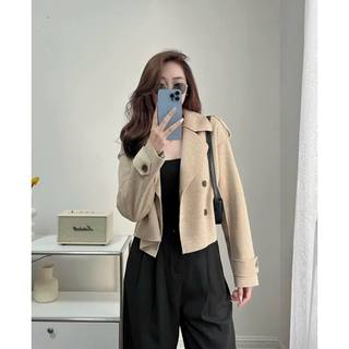Áo khoác trendcoat dạ ép dáng ngắn 1 màu be A3337 Aholic