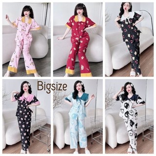 [Bigsize 50-100kg] Đồ Bộ Dài Tay Ngắn Cổ Viền Tiểu Thư Bèo Nhún Lụa Nhật Mặc Nhà Cho Nàng Béo Múp