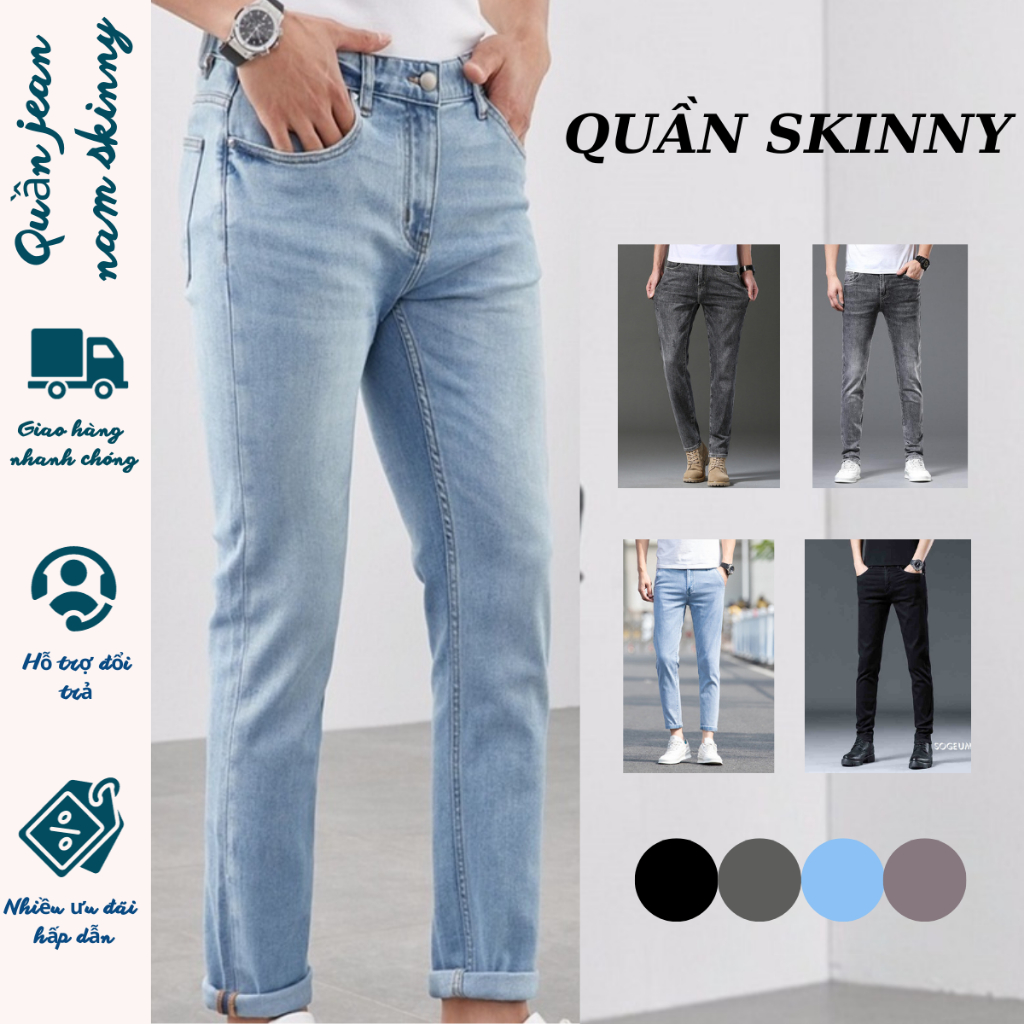 Quần jean nam skinny dáng ôm MIAA quần bò màu đen rách gối cá tính phong cách Hàn quốc co dãn 4 chiều mới nhất 2023
