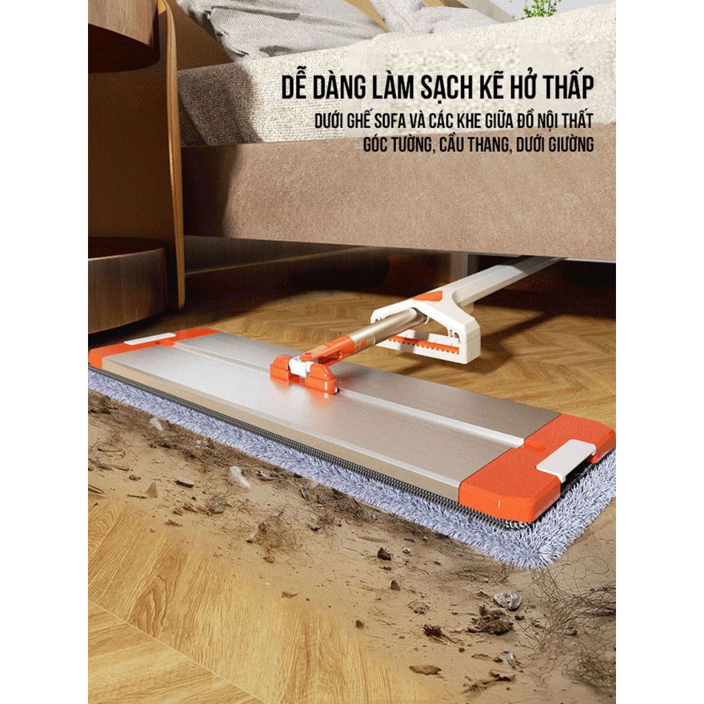 Cây lau nhà tự vắt Lusen KN50, chổi lau xoay 360 độ thông minh bàn lau lớn 50x13cm chất liệu hợp kim nhôm cao cấp