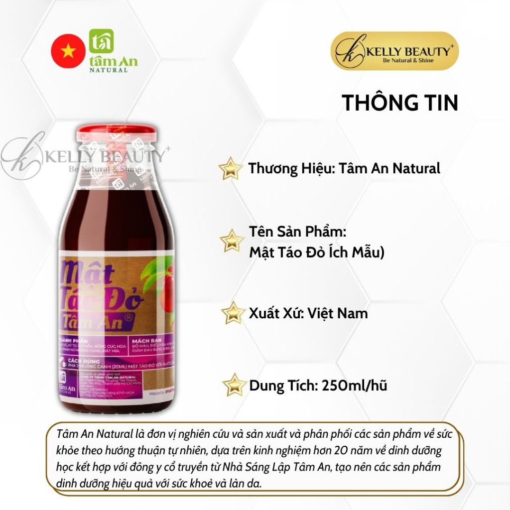 Mật Táo Đỏ Ích Mẫu Tâm An Thuần Chay  | Kelly Beauty