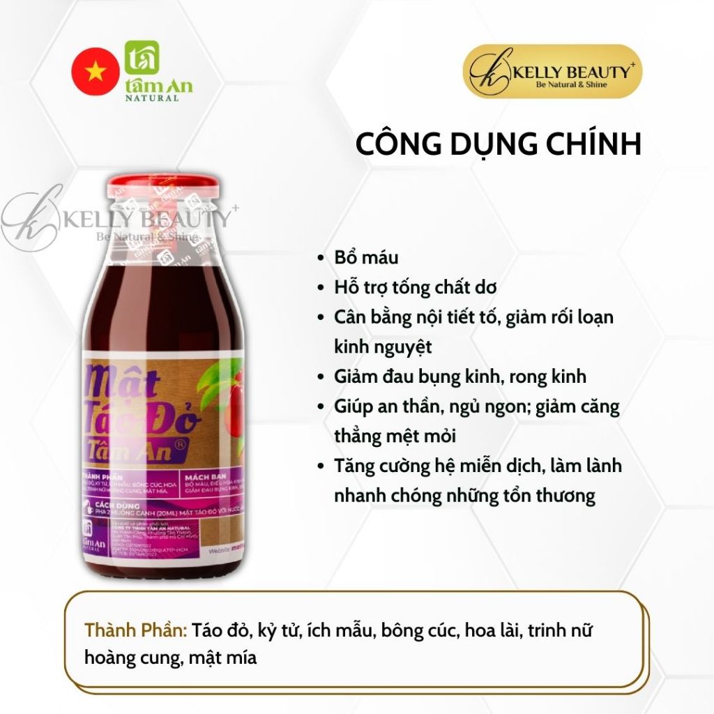 Mật Táo Đỏ Ích Mẫu Tâm An Thuần Chay  | Kelly Beauty