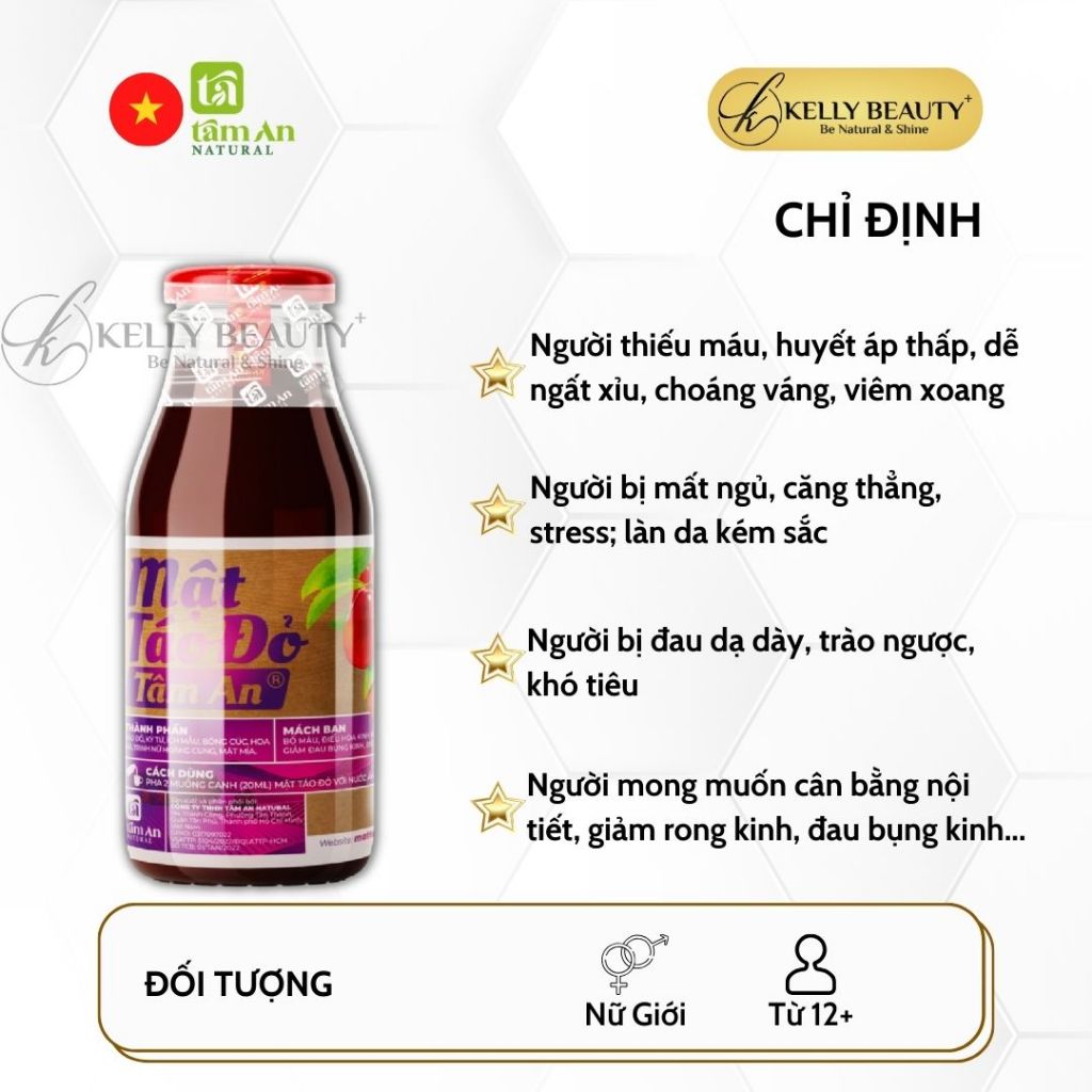 Mật Táo Đỏ Ích Mẫu Tâm An Thuần Chay  | Kelly Beauty