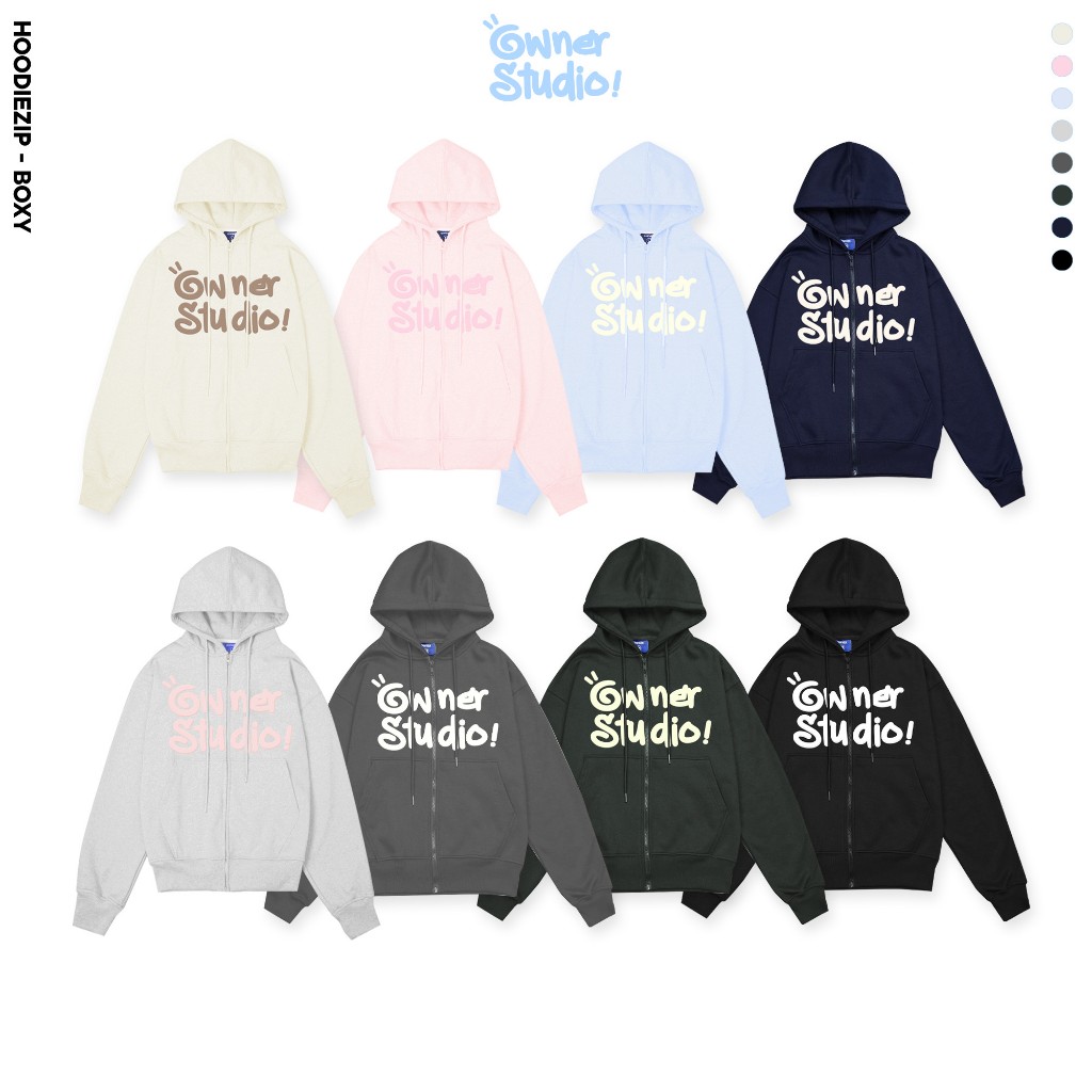 Áo khoác dây kéo khoá Form Boxy IN NỔI TRƯỚC LOGO - Hoodie zip Boxy Nam Nữ Owner