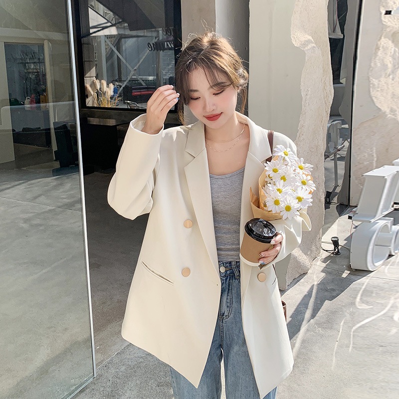 Áo Blazer nữ áo vest INFLACHI dài tay dáng rộng cúc đồng sang chảnh 2 lớp khoác ngoài phng cách thời trang Hàn Quốc M370