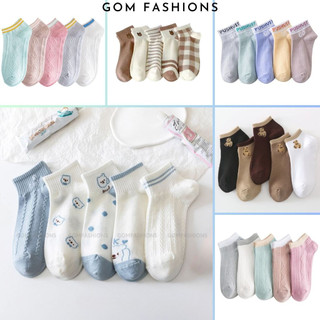 Set 5 đôi tất vớ nữ cổ ngắn GOMTAT nhiều kiểu dáng, túi 5 đôi vớ nữ chất liệu cotton mềm mỏng êm chân, sử dụng cả tuần