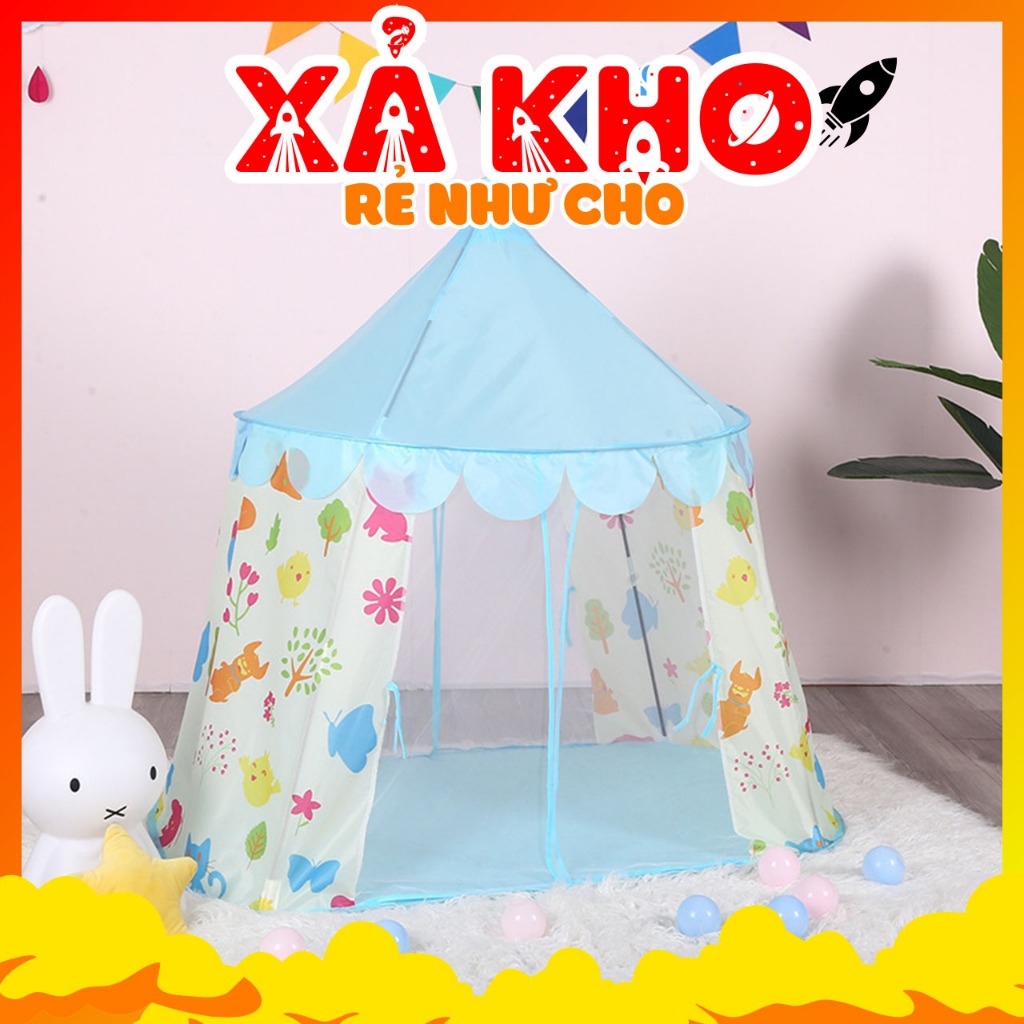 Lều Ngủ Lâu Đài Công Chúa Hoàng Tử Kích Thước 1.3x1.2m Họa Tiết Hoa Văn Cho Bé,Đồ Chơi Trẻ Em