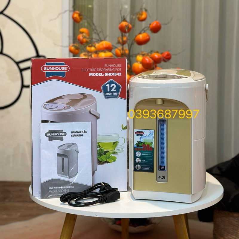 Bình thủy điện SUNHOUSE SH-1542 Dung tích 4,2L Thân bình 2 lớp, Giữ ấm tốt Hàng chính hãng BH 12 Tháng Toàn Quốc