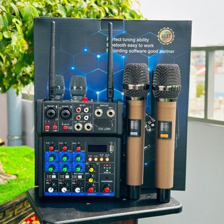 [TẶNG KÈM] Bộ Mixer G4 cao cấp tặng kèm 2 kẹp micro mini để bàn chuyên hát karaoke gia đình hỗ trợ mọi loa kéo, otô