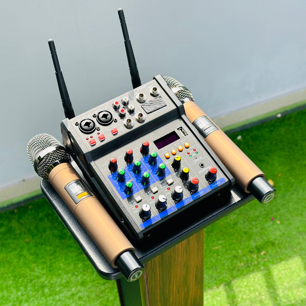 Bộ Mixer G4 cao cấp tặng kèm 2 kẹp micro mini để bàn chuyên hát karaoke gia đình hỗ trợ mọi loa kéo, otô