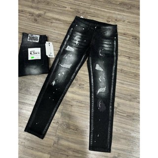 quần bò jean nam đen phun sơn đẹp mẫu mới rách nhẹ phong cách trẻ trung 2023, chất vải co giản giá rẻ