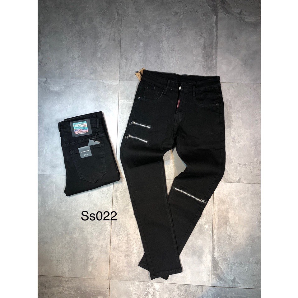 Quần jean Nam dài khóa kéo gối, rách nhẹ, quần chất bò co giãn, màu đen trơn mẫu mã đẹp KAYSTORE