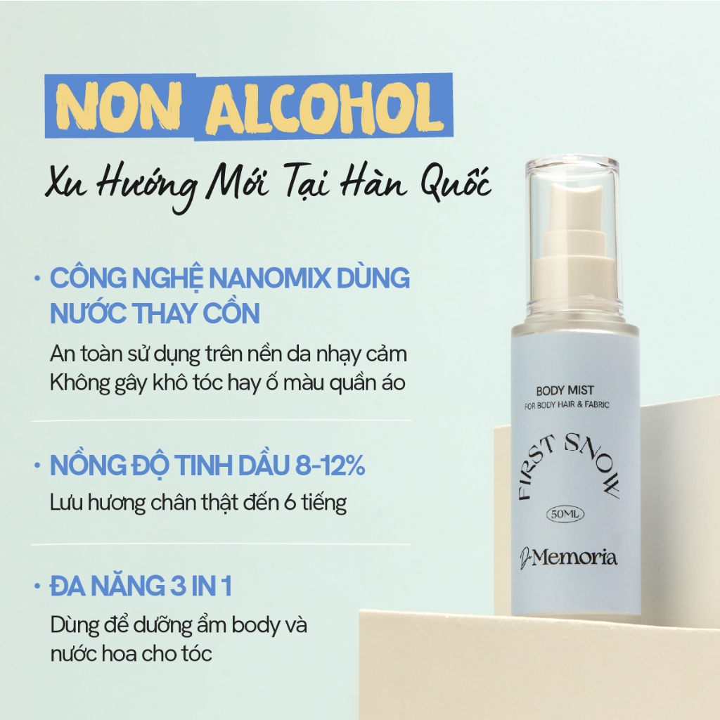 Body Mist Không Cồn De Memoria Hương Hoa Thanh Mát Như Tuyết Đầu Mùa (50ml) - First Snow #01 BST Cảm Xúc Chân Thật