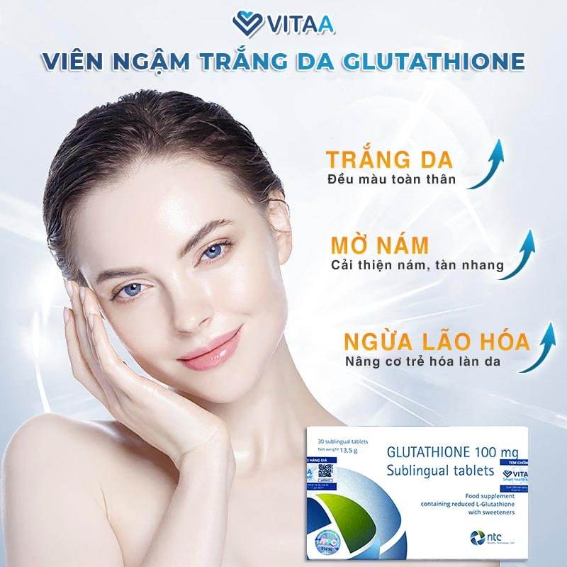 COMBO 3 HỘP Viên Ngậm Trắng Da GLUTATHIONE 100mg SUBLINGUAL TABLETS Nhập Nhẩu Italy