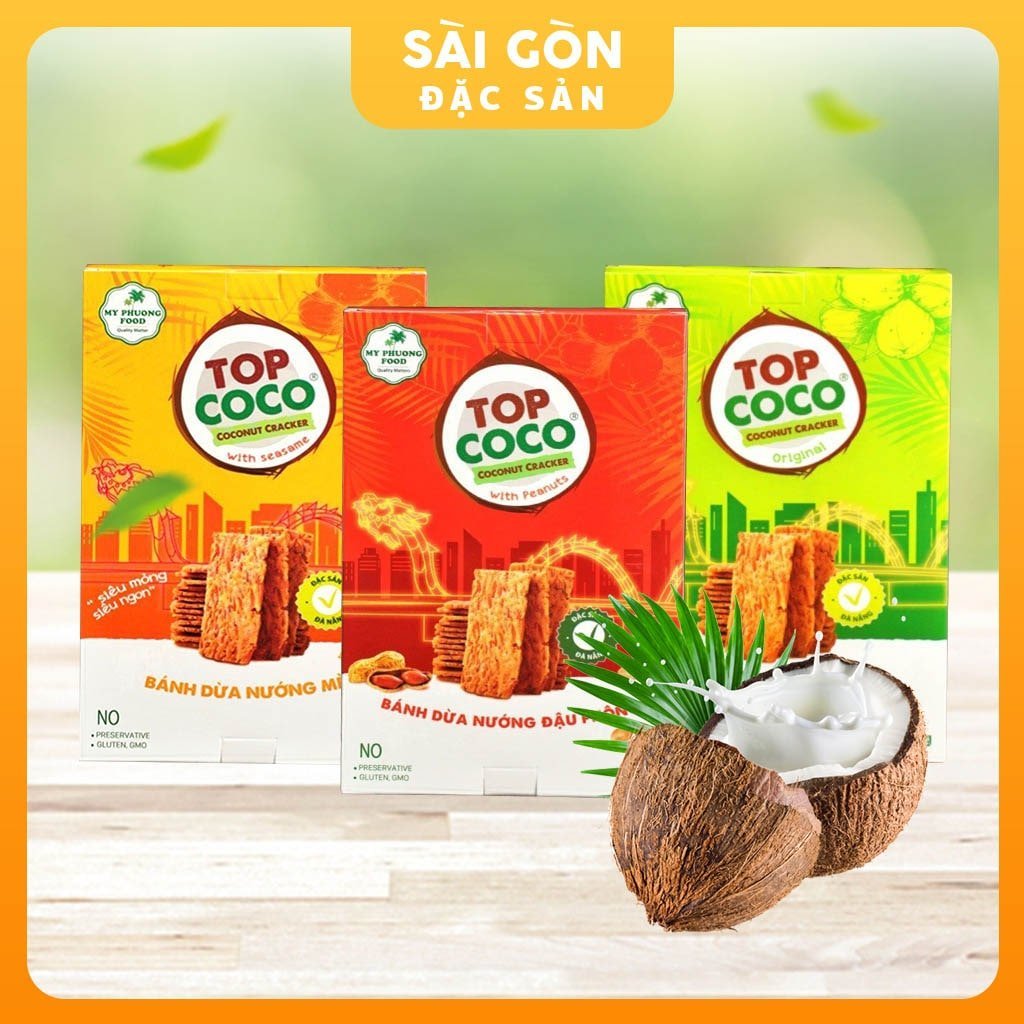 Bánh dừa nướng Top Coco Chính hãng hàng xuất khẩu Hộp 230Gam  Sài Gòn Đặc Sản