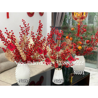 Set bình đào đông đẹp, cành đào đông trang trí