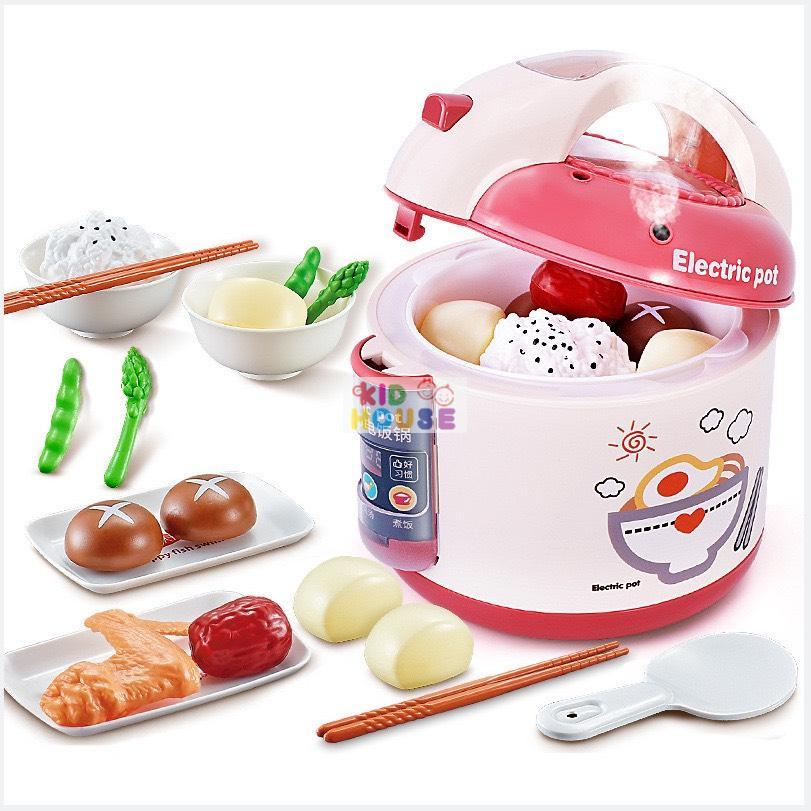 Bộ đồ chơi nấu ăn tạo hiệu ứng hơi nước cao cấp, đồ chơi nấu ăn 27 chi tiết nồi cơm điện hơi nước, chảo khói