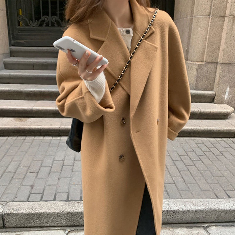 Áo khoác măng tô len nữ Dáng dài 2 mặt Giả lông cừu Áo khoác măng tô dạ Dáng dài nữ Form rộng Cao cấp