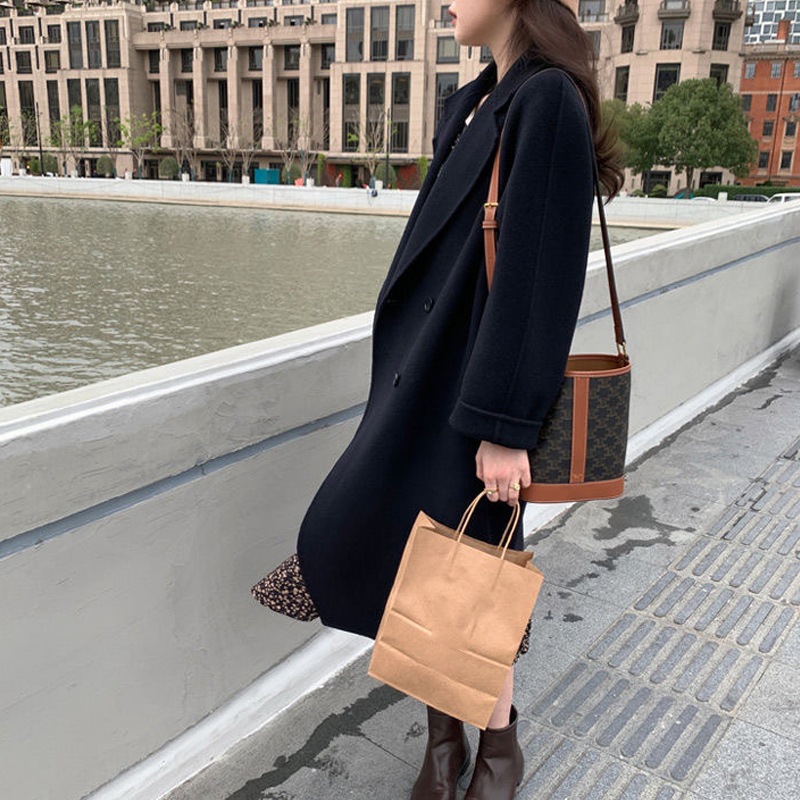 Áo khoác măng tô len nữ Dáng dài 2 mặt Giả lông cừu Áo khoác măng tô dạ Dáng dài nữ Form rộng Cao cấp