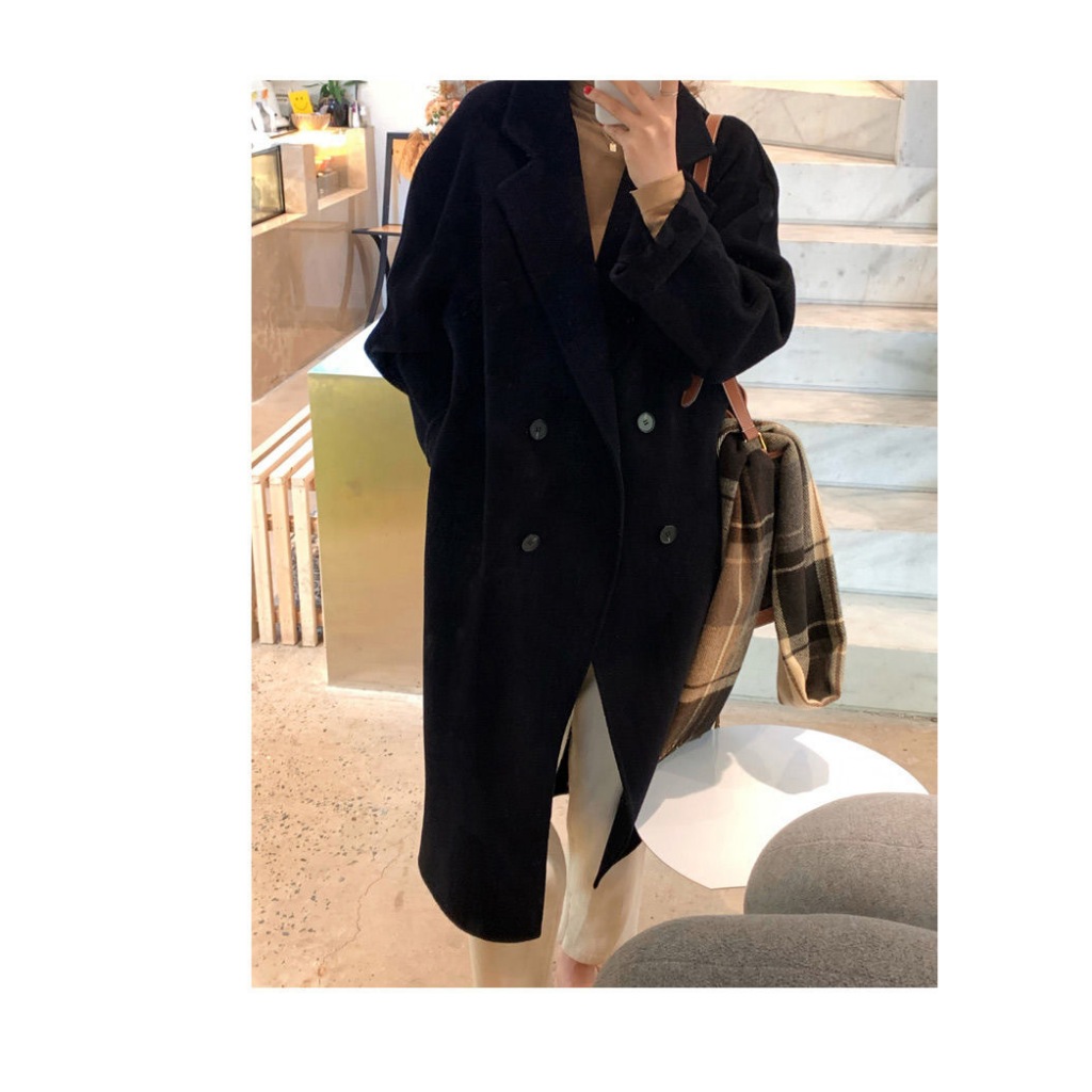 Áo khoác măng tô len nữ Dáng dài 2 mặt Giả lông cừu Áo khoác măng tô dạ Dáng dài nữ Form rộng Cao cấp