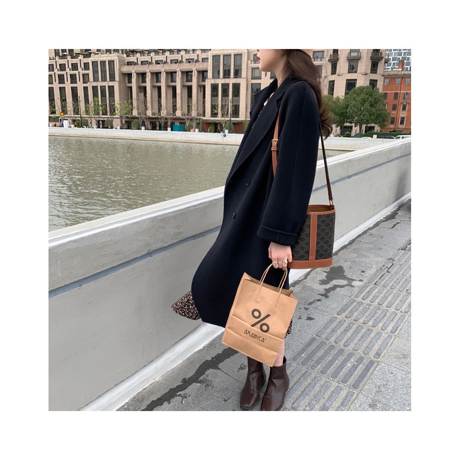 Áo khoác măng tô len nữ Dáng dài 2 mặt Giả lông cừu Áo khoác măng tô dạ Dáng dài nữ Form rộng Cao cấp