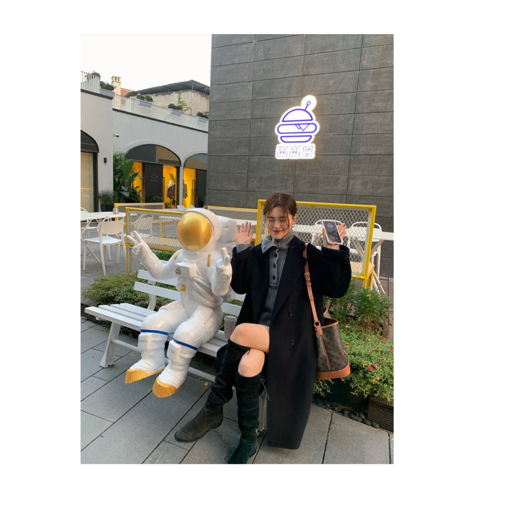 Áo khoác măng tô len nữ Dáng dài 2 mặt Giả lông cừu Áo khoác măng tô dạ Dáng dài nữ Form rộng Cao cấp