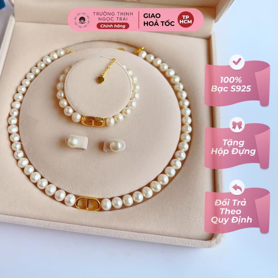 Bộ Trang Sức Ngọc Trai Mặt CD Hạt 8Ly Màu Trắng Sang Trọng - Ngọc Trai Trường Thịnh
