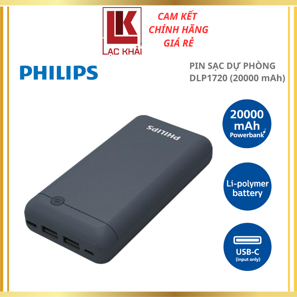 Pin sạc dự phòng Philips DLP1720 20.000mAh - Mới 100%